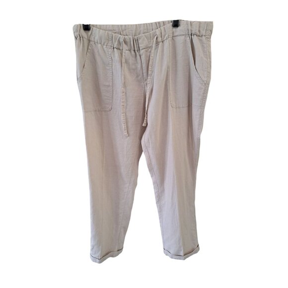 Columbia Womens Beige Drawstring Cropped Pants M Linen Blend Casual Lightweight - Picture 1 of 12